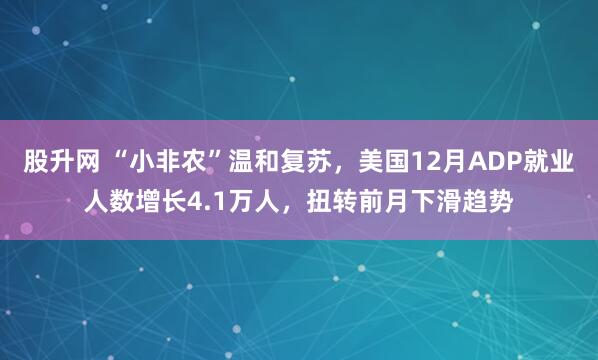 股升网 “小非农”温和复苏，美国12月ADP就业人数增长4.1万人，扭转前月下滑趋势